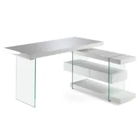 bureau en bois blanc et verre trempé