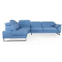 canapé d'angle en cuir raphael bleu - angle gauche