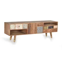 meuble tv 3 tiroirs et 2 portes en bois de manguier50x160x40 cm