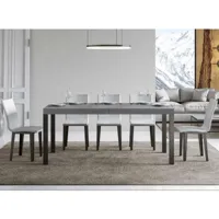 table rectangulaire extensible 6 à 14 personnes l 180 à 284cm gris béton et métal anthracite evy