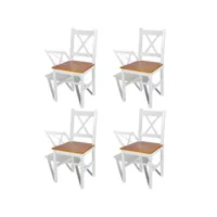 chaise de cuisine blanc laqué et marron dina - lot de 4