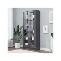 armoire à vitrine - bibliothèque étagère de rangement - style industriel gris brillant 82,5x30,5x185,5 cm aggloméré meuble pro frco49317