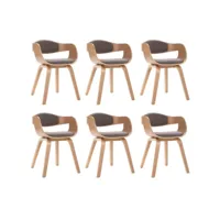 elea - lot x6 chaises design en bois courbé et tissu taupe 3054823
