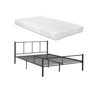 [en.casa] cadre de lit avec matelas cadre de lit pour adultes métal et mousse à froid housse 100% polyester noir 209,5cm x 141,5cm x 81,5cm