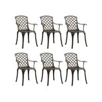 vidaxl chaises de jardin lot de 6 fonte d'aluminium bronze