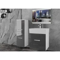 alzou - ensemble de salle de bain - 4 éléments - meubles à suspendre - vasque en porcelaine - gris