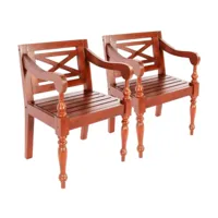 chaise avec accoudoirs bois acajou massif foncé gardene - lot de 2