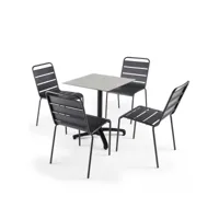 ensemble table de jardin stratifié beton gris clair et 4 chaises gris