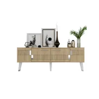 meuble tv style scandinave jasim 150cm motif géométrique chêne clair et argent