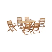 ensemble de jardin 6 places 7 pièces - table à manger ovale et 6 chaises pliables - bois de peuplier pré-huilé