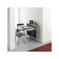 bureau-table extensible mural gris béton avec 3 chaises intégrées 20100892782