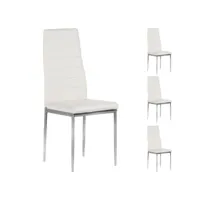 lot de 4 chaises de salle à manger nathalie piètement métallique couleur aluminium revêtement synthétique blanc