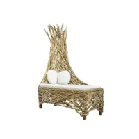 fauteuil banquette de jardin en bois flotté avec coussins - maurice
