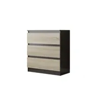 geneva - commode contemporaine chambre salon bureau - 70x40x76 - 3 tiroirs - meuble de rangement scandinave - chiffonier moderne - wenge/sonoma