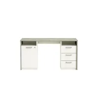 bureau 1 porte 3 tiroirs décor béton et blanc - l145 cm - stanford