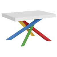 table extensible design blanc mat et pieds entrelacés multicouleurs l 130 à 234cm artemis