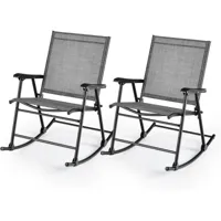 giantex 2 chaises à bascule pliantes charge 150kg-à dossier haut avec accoudoirs et repose-pieds pour camping/terrasse/jardin