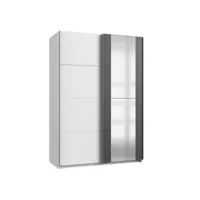 armoire placard meuble de rangement coloris blanc/graphite - longueur 135 x hauteur 200 x profondeur 64 cm