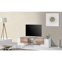 meuble tv de salon, made in italy, meuble tv avec 4 portes et étagères, 190x45h45 cm, couleur blanc brillant et érable 8052773602914