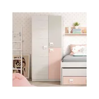armoire 3 portes battantes bois blanchi-rose - lomlom - l 90 x l 52 x h 200 cm