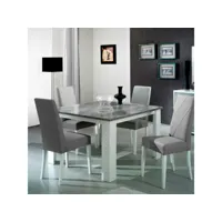 table de repas carrée laqué blanc brillant-gris - avellino - l 120 x l 120 x h 75 cm