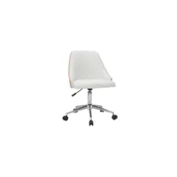 chaise de bureau à roulettes design blanc, bois clair et acier chromé quino