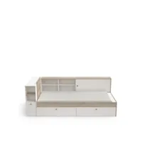 cadre de lit avec aménagement 90x190-200 blanc mat-chêne clair - zily - l 119 x l 229 x h 87.5 cm
