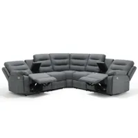 canapé d'angle simili cuir gris foncé + positions relax électrique evan