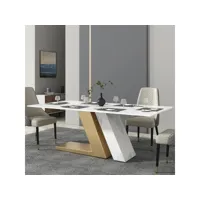 table de salle à manger moderne céramique marbre blanc et pied doré marbel
