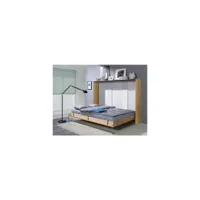 lit escamotable horizontal 90x20 hikora avec sommier et étagères intégrées - gamme classic
