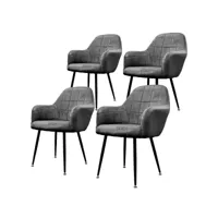 lot de 4 chaises de salle à manger - gris foncé - style rétro - assise rembourrée en velours 400010462
