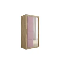 armoire de chambre tapila 2 avec tiroirs sonoma/rose 100 avec 2 portes coulissantes style contemporain penderie avec étagères