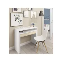 bureau damodi, bureau avec plateau extensible, bureau pc avec 2 tiroirs, 99x36h88 cm, blanc et chêne 8052773794268