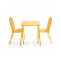ensemble table de jardin bistrot et 2 chaises en acier jaune - palavas