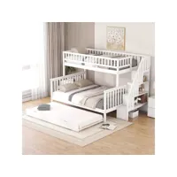 lit cabane enfant 90 x 200 cm sur 140 x 200 cm lit superposé avec lit à roulettes et escalier, blanc ycfr000643