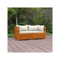 canapé fixe 2 places de jardin  sofa banquette de jardin avec coussins bois d'acacia massif meuble pro frco28631