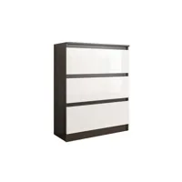geneva - commode de chambre 3 tiroirs - dimensions 70x40x76 cm - meuble de rangement scandinave - wenge/blanc/blanc gloss