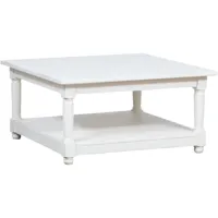 table basse à fumere style rustique en bois massif de tilleul finition blanche antique  l90xpr90xh45 cm