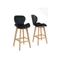 lot de 2 chaises de bar scandinave simili cuir fata (noir)
