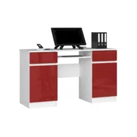 mona - bureau informatique style moderne - 135x77x50 - 2 portes+2 tiroirs - rouge