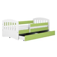 lit enfant avec barrière de sécurité amovible vert klaky-matelas mousse-80x180