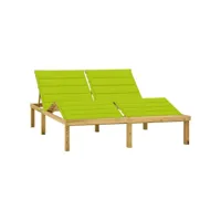 chaise longue double  bain de soleil transat et coussins vert vif bois de pin imprégné meuble pro frco53638