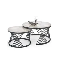 ensemble de deux tables gigognes avec plateau aspect marbre gris manolo 369