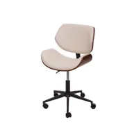 chaise fauteuil de bureau pivotante aspect noyer courbé hauteur réglable pivotante design rétro crème 04_0001859