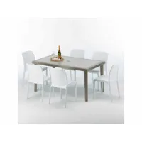 table rectangulaire et 6 chaises poly rotin resine ensemble bar cafè exterieur 150x90 beige marion grand soleil