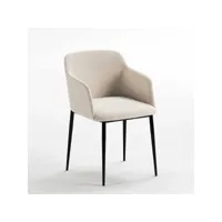 chaise avec accoudoirs tissu blanc et pieds métal noir baylis