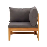 canapé d'angle avec coussins gris foncé bois d'acacia solide
