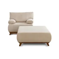 cristal - fauteuil - convertible avec coffre et grand pouf - en velours côtelé - best mobilier - beige