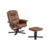 fauteuil de relaxation charly repose-pieds siège pivotant dossier inclinable assise rembourrée, en tissu vintage brun pieds noirs