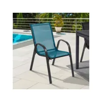 lot de 6 chaises de jardin lyma métal et textilène empilables gris, noir et bleu